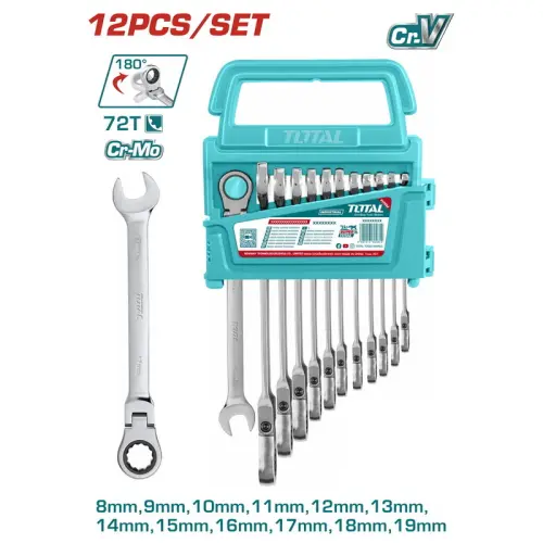 طقم مفتاح راتشيت رأس متحركة توتال 8-19 ملم 12 قطعة